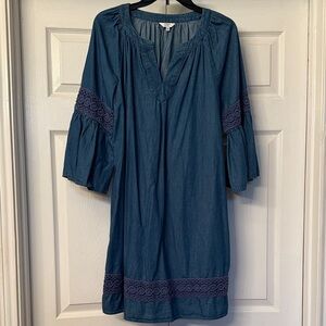 Crown & Ivy Blue Denim Tunic Dress with Lace Accents